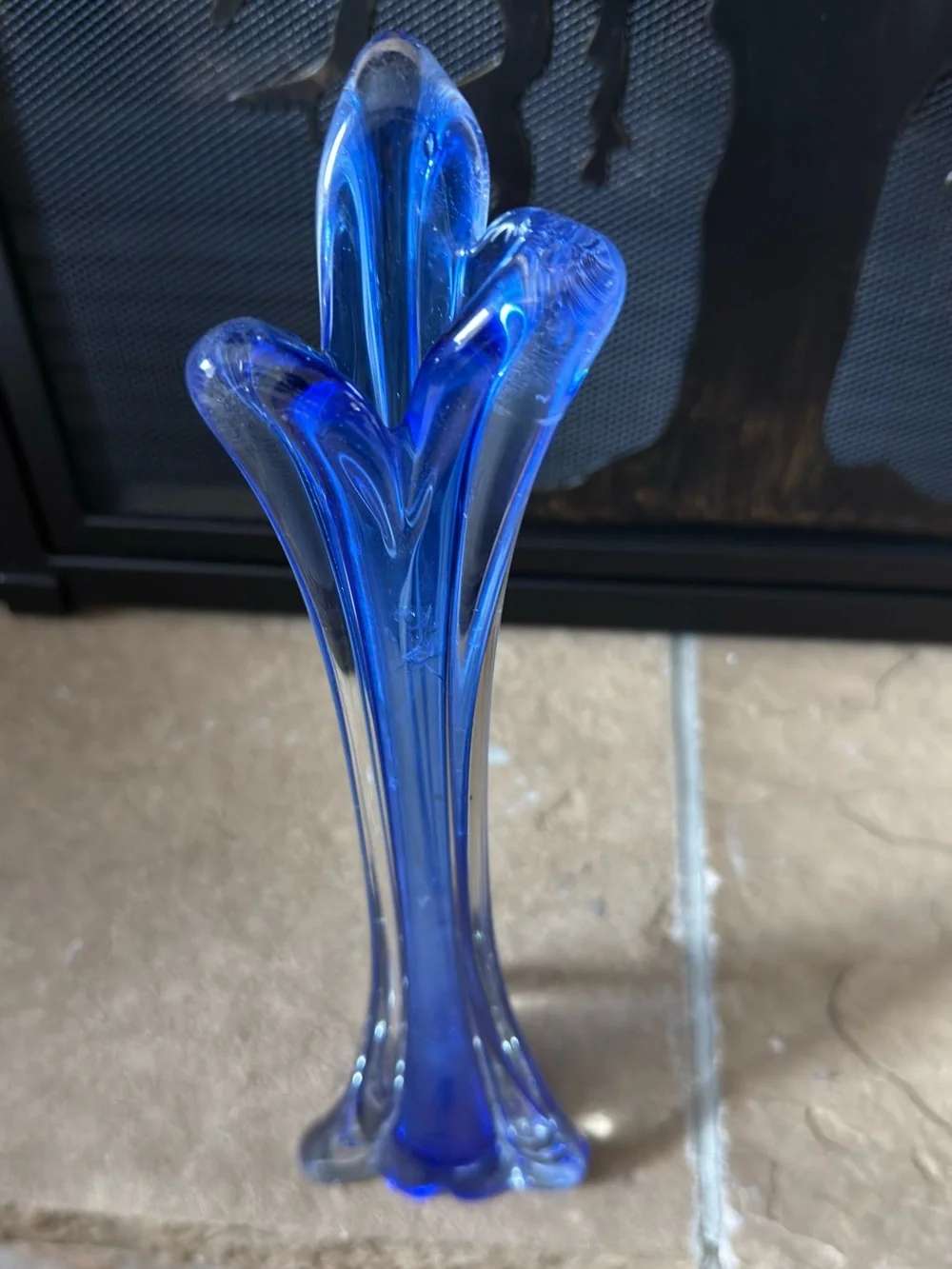 Vintage Mid-Century Modern Handblown Colbalt Blue Swung Finger Vase